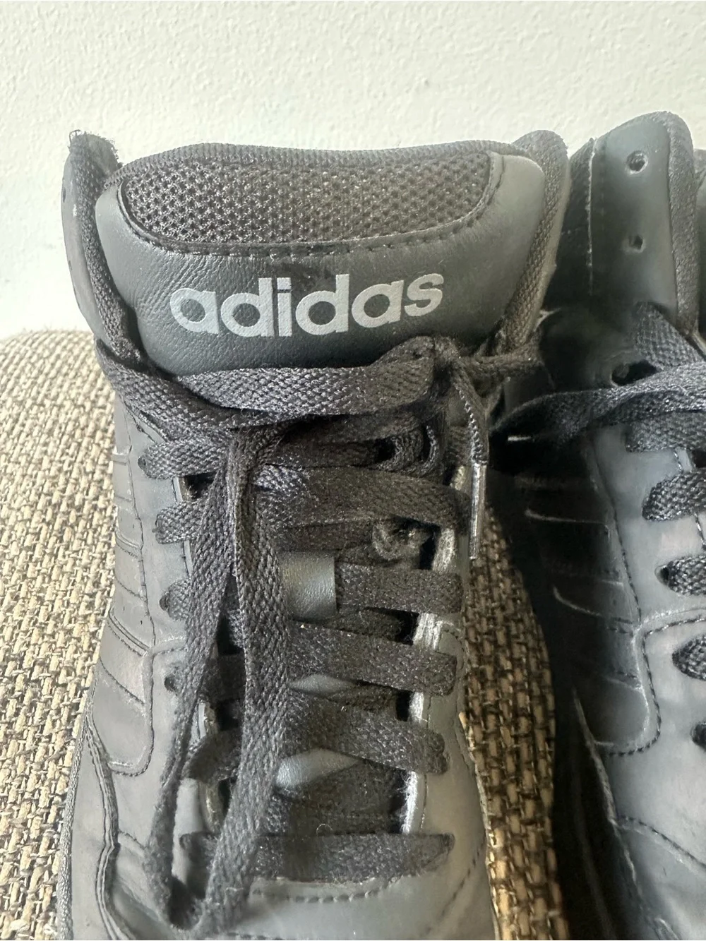 adidas Kids Black High-Top Sneakers with Signature Three Stripes Size 5.5